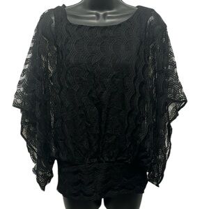 Black Lace Wide Sleeve Blouse Size Medium
